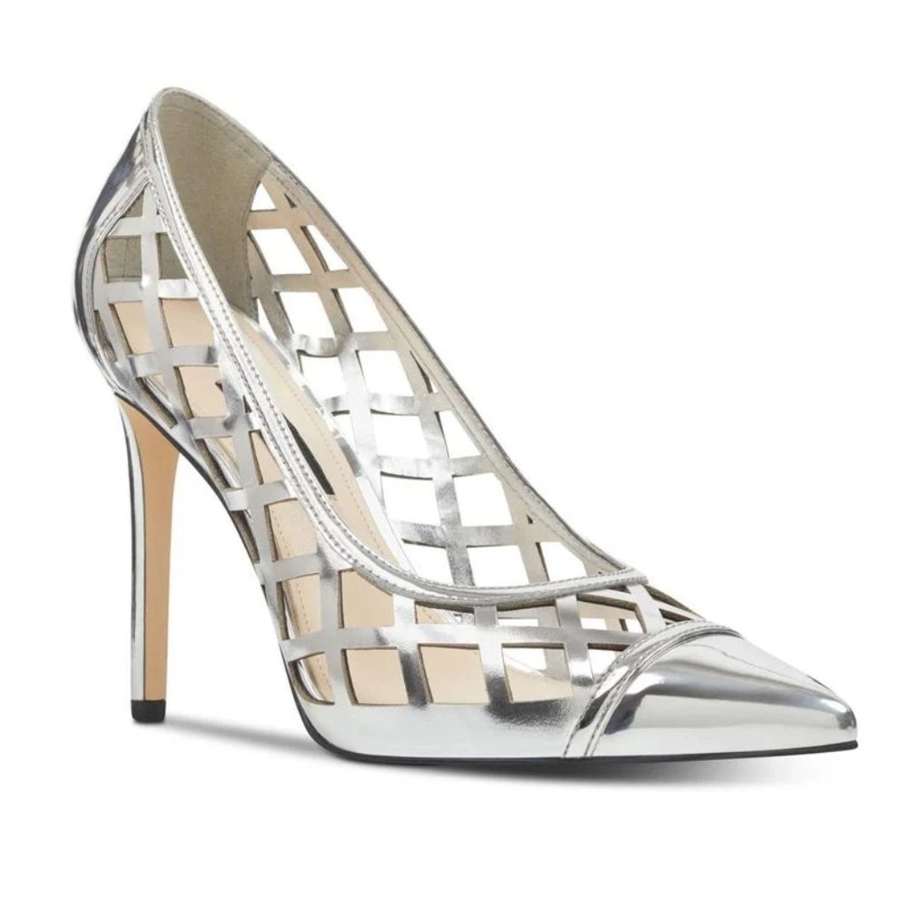 Nine West Womens Size 11 Tatum Silver Mirror Lattice Stiletto Heels Pumps Shoes